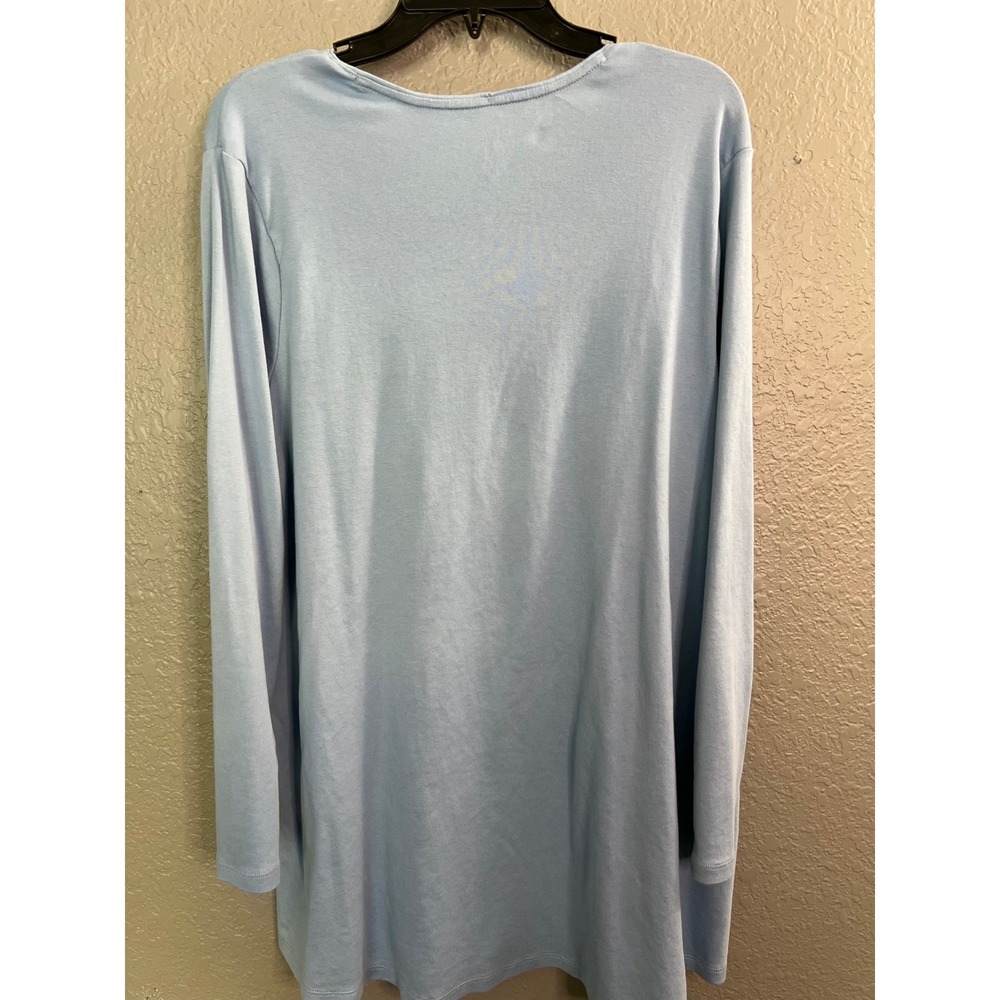 J.Jill Pima Cotton Long Sleeve Tee 2X Plus Blue Crewneck Hi Low Pullover Casual - Picture 3 of 5